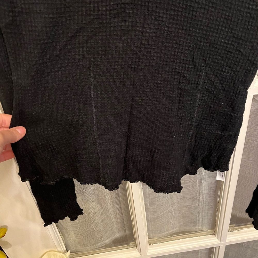 Free People Black Waffle Mock neck Long sleeve Top - Picture 3 of 8